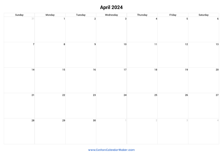 April calendar 2024 with US Federal Holidays